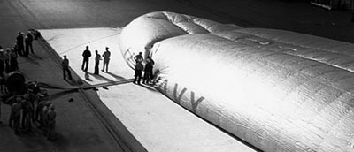 US Navy blimp being inflated 1942