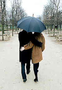 couple walking under an umbrella