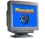computer monitor with phoenix 5 logo and roll of film on screen